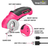 SnapFresh Cordless Electric Scissors, 4V Electric Mini Box Cutter, Carpet & Cardboard Cutter Tool with a Replacement Blade/Charger, Rotary Cutter for Cardboard Packages Leather Plastic （Green）