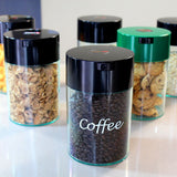 1LB Patented Airtight Multi-use Vacuum Works as Smell Proof Ground Coffee Bean Containers. Black Cap and Body, 1.85-Liter/1.6-Quart