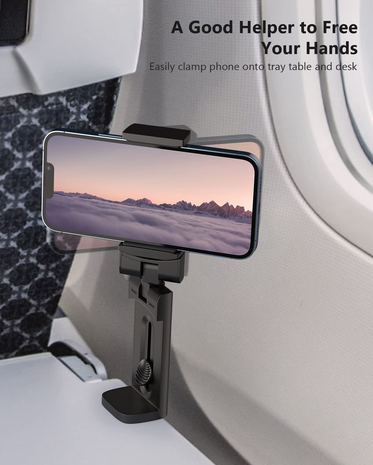 MiiKARE Airplane Travel Essentials Phone Holder, Universal Handsfree Phone Mount for Flying with 360 Degree Rotation, Accessory for Airplane, Travel Must Haves Phone Stand for Desk, Tray Table