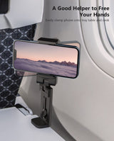 MiiKARE Airplane Travel Essentials Phone Holder, Universal Handsfree Phone Mount for Flying with 360 Degree Rotation, Accessory for Airplane, Travel Must Haves Phone Stand for Desk, Tray Table