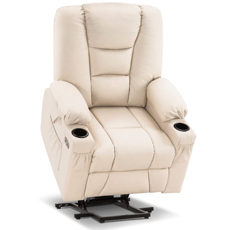 MCombo Power Lift Recliner Chair for Elderly, Lift Chair with Heat and Massage, USB Ports, Cup Holders, Faux Leather 7519 (Medium, Dark Brown)