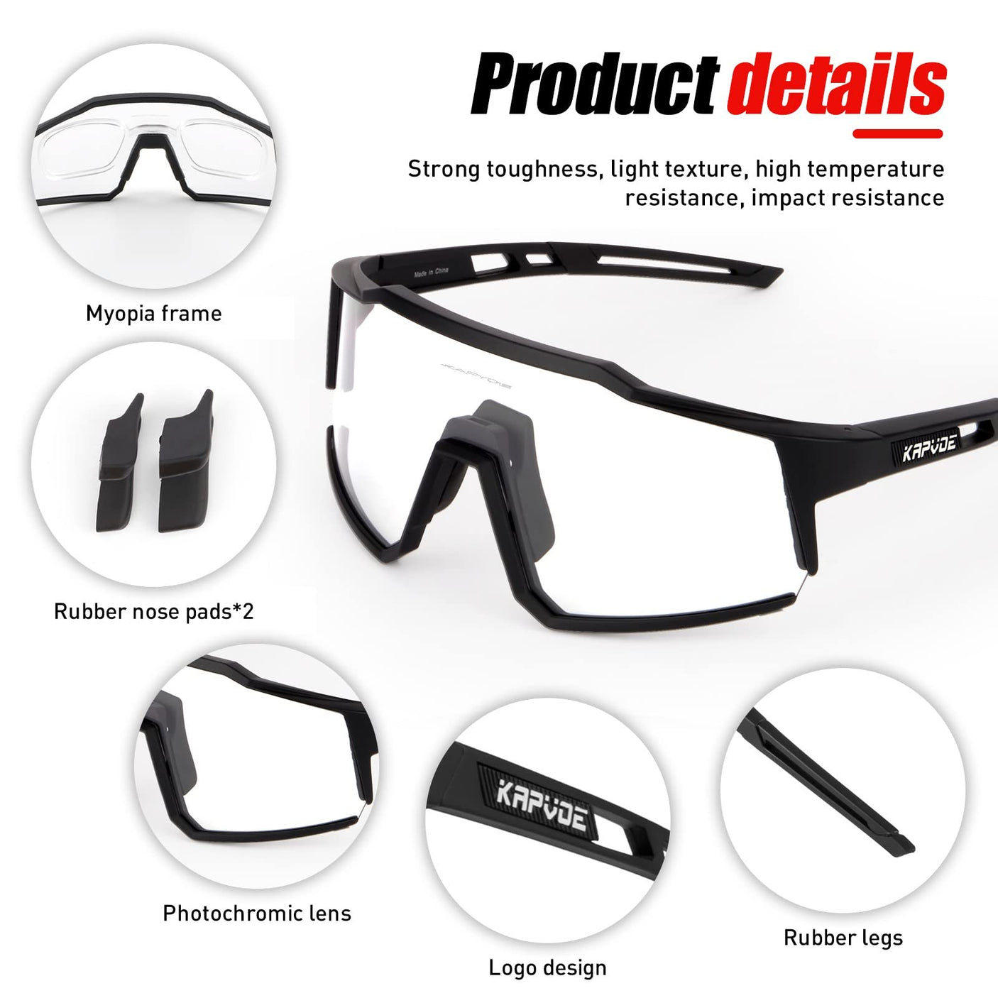 KAPVOE Photochromic Cycling Glasses MTB Clear Mountain Bike Transition Bicycle Sunglasses for Men Women - K9022