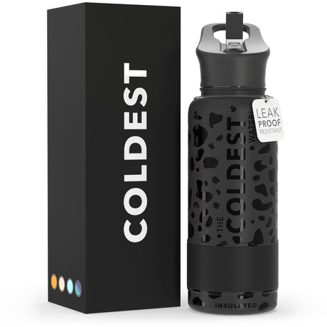 Coldest Insulated Water Bottle with Straw Lid - Stainless Steel Metal Thermos for Men & Women (Matte Black, 32 oz)