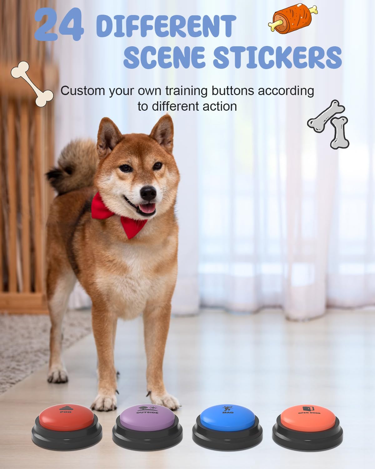 Dog Buttons for Communication, 8 Pcs Dog Talking Button Set, 30s Recordable Voice Pet Buzzer Training Buttons, Speaking Button for Dogs with Waterproof Anti-Slip Dog Button Mat and 48 Scene Stickers