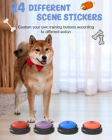 Dog Buttons for Communication, 8 Pcs Dog Talking Button Set, 30s Recordable Voice Pet Buzzer Training Buttons, Speaking Button for Dogs with Waterproof Anti-Slip Dog Button Mat and 48 Scene Stickers