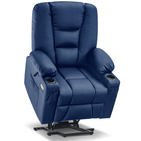MCombo Power Lift Recliner Chair for Elderly, Lift Chair with Heat and Massage, USB Ports, Cup Holders, Faux Leather 7519 (Medium, Dark Brown)