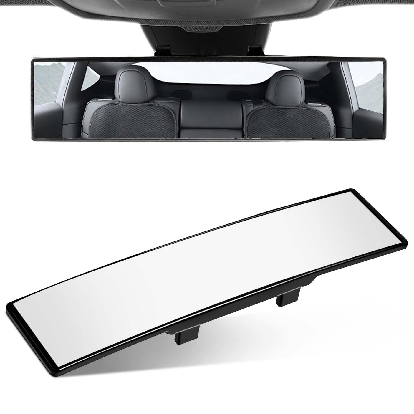OBTANIM 2 PCS Rearview Mirror 12 Inch HD Glass Anti Glare Clip On Panoramic Wide Angle Car Interior Rear View Mirror Accessories for SUV Trucks (White)