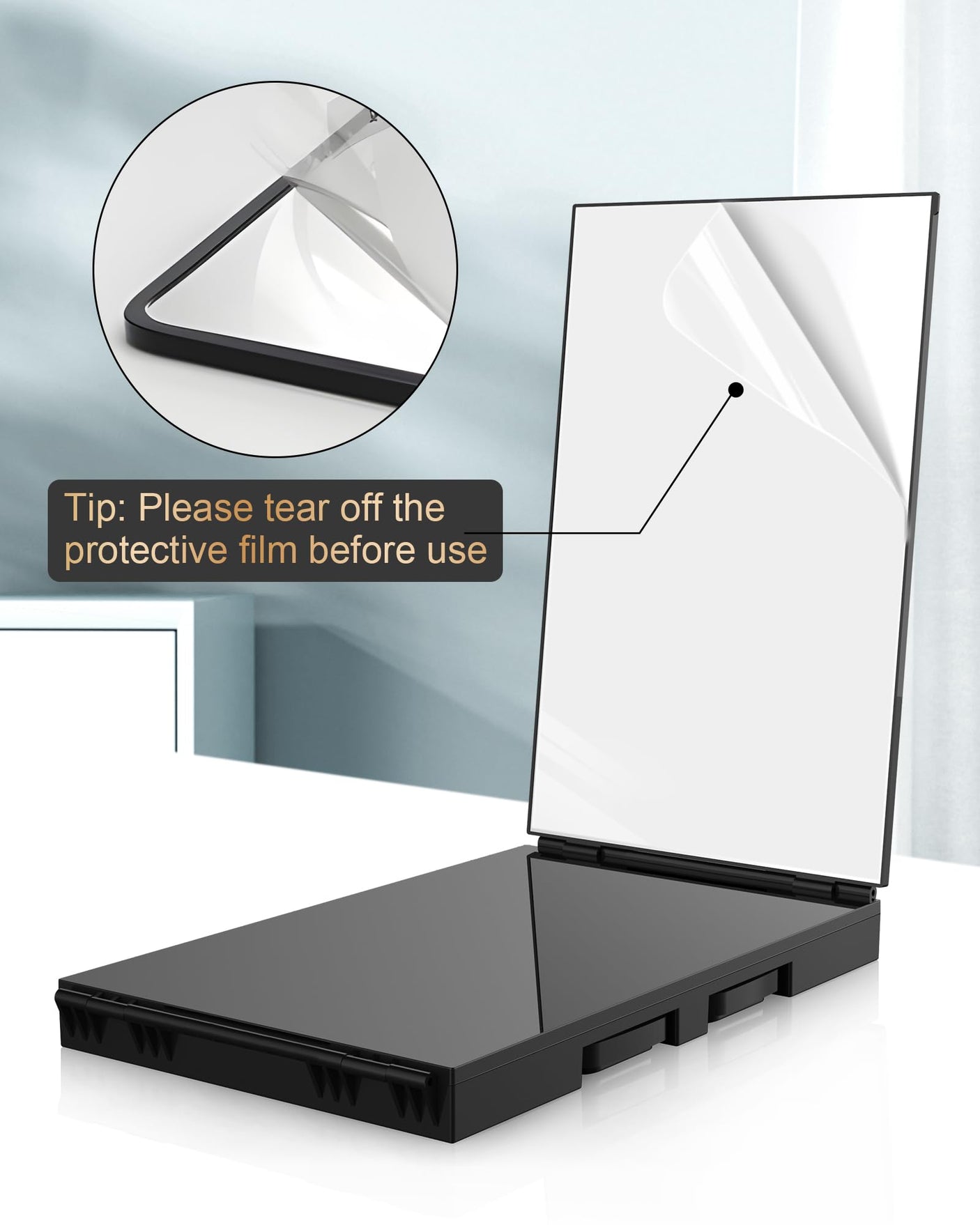 JUSRON 360 Viewing Angle Self Hair Cutting Mirror, Clear Anti-Fog HD Glass (Black Without LED Without Accessories)
