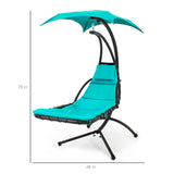Best Choice Products Outdoor Hanging Curved Steel Chaise Lounge Chair Swing w/Built-in Pillow and Removable Canopy -Red