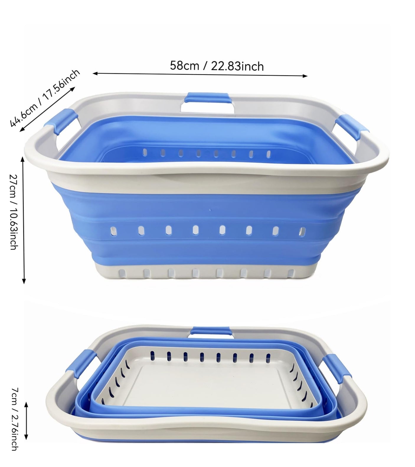 SAMMART 42L (11 gallon) Collapsible Plastic Laundry Basket - Foldable Pop Up Storage Container/Organizer - Space Saving Hamper/Basket (1, White/Grey)