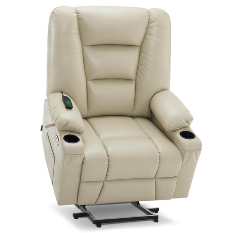 MCombo Power Lift Recliner Chair for Elderly, Lift Chair with Heat and Massage, USB Ports, Cup Holders, Faux Leather 7519 (Medium, Dark Brown)