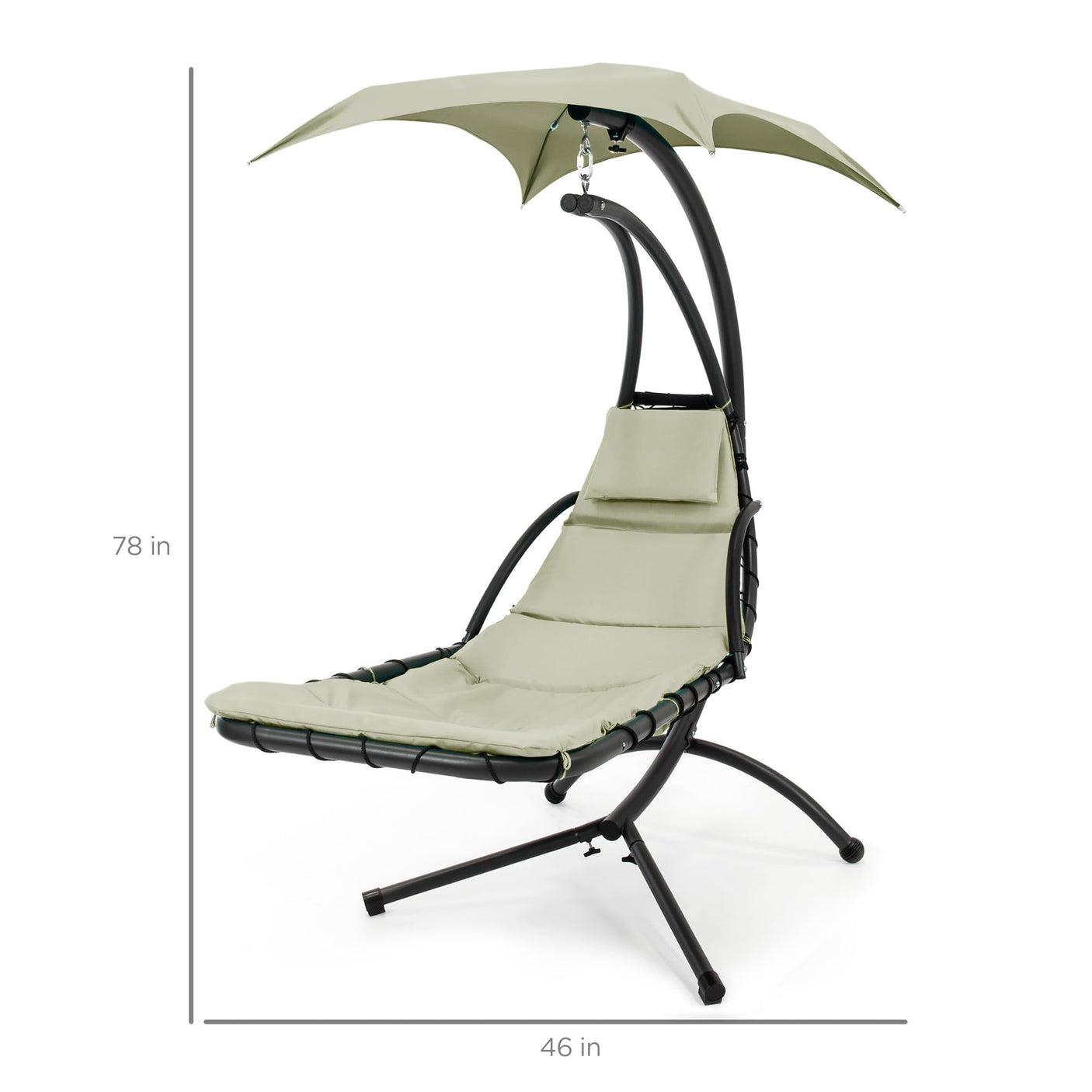 Best Choice Products Outdoor Hanging Curved Steel Chaise Lounge Chair Swing w/Built-in Pillow and Removable Canopy -Red