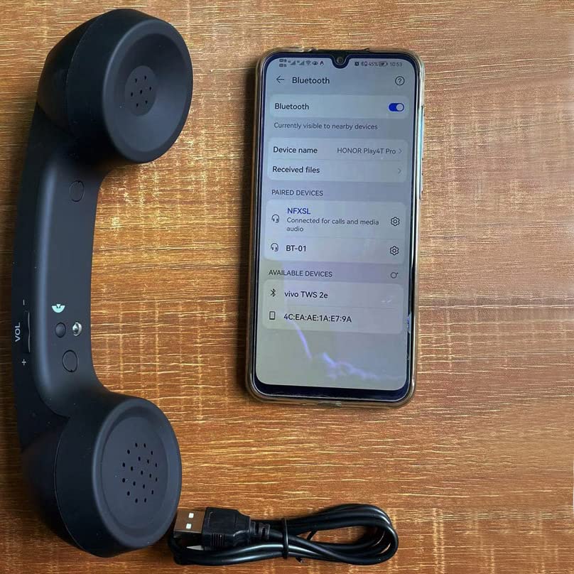 Wireless Retro Telephone Handset and Wire Radiation-Proof Handset Receivers Headphones for a Mobile Phone with Comfortable Call (Black)