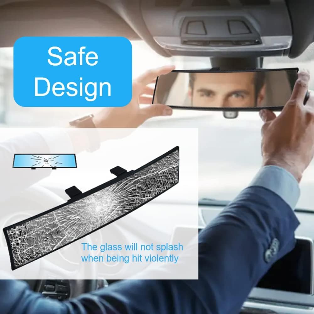 OBTANIM 2 PCS Rearview Mirror 12 Inch HD Glass Anti Glare Clip On Panoramic Wide Angle Car Interior Rear View Mirror Accessories for SUV Trucks (White)