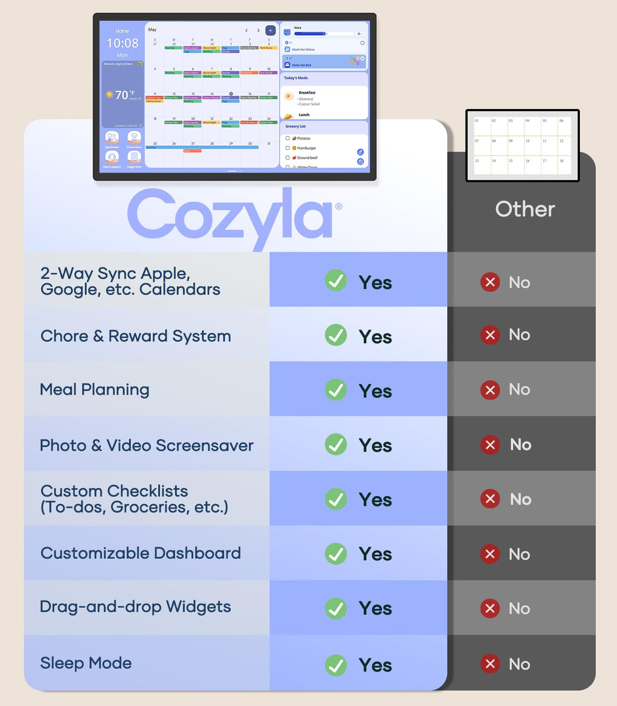 Cozyla 32 Inch Digital Calendar Wall Touch Screen Chore Chart To Do List Notepad Electronic Smart Calendar Digital for Family Meal Planner Support All App Via App Store Android Tablet Wall Mount Black