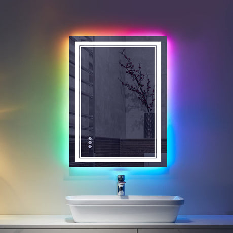 60x30 Inch LED Bathroom Mirror with Lights, Color Changing RGD Backlit and Front Light Mirror,Lighted Vanity Mirrors for Bathroom Wall, Dimmable, Anti-Fog,Shatterproof,Memory