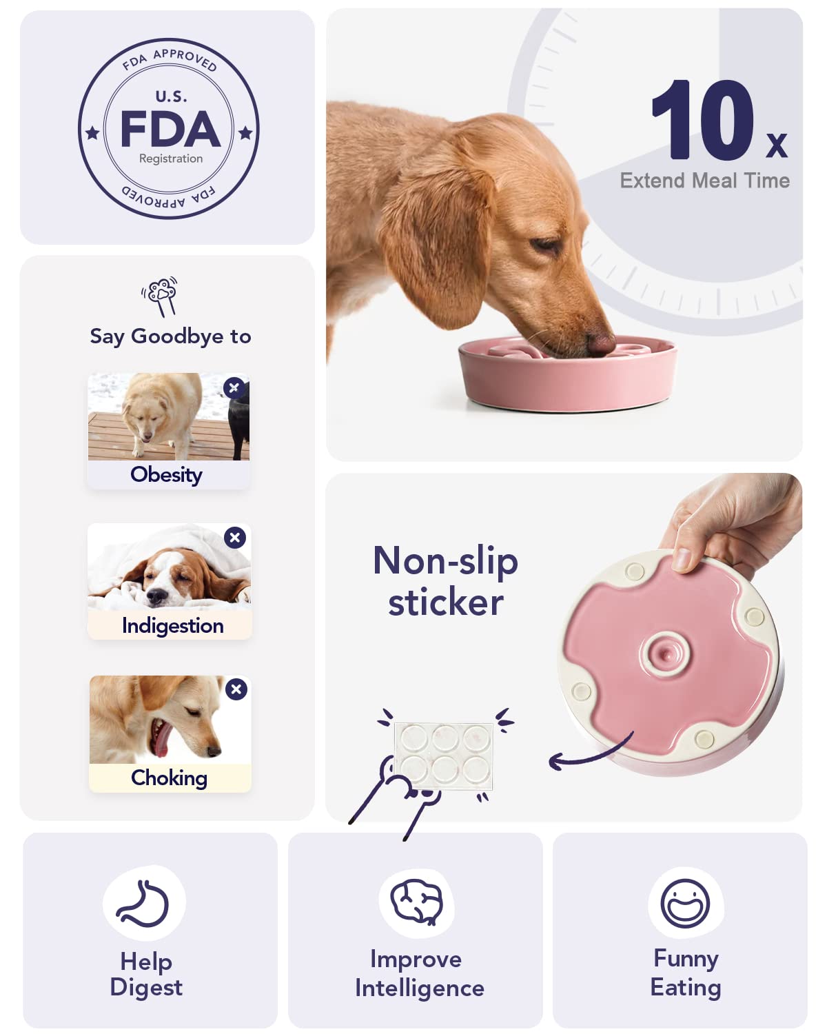 LE TAUCI Dog Bowls Slow Feeder Ceramic, 1.5 Cups Slow Feeding Dog Bowl Small Medium Breed, Puppy Slow Feeder Bowl for Fast Eater, Dog Dishes to Slow Down Eating, Puzzle Dog Food Bowl, Maze Purple
