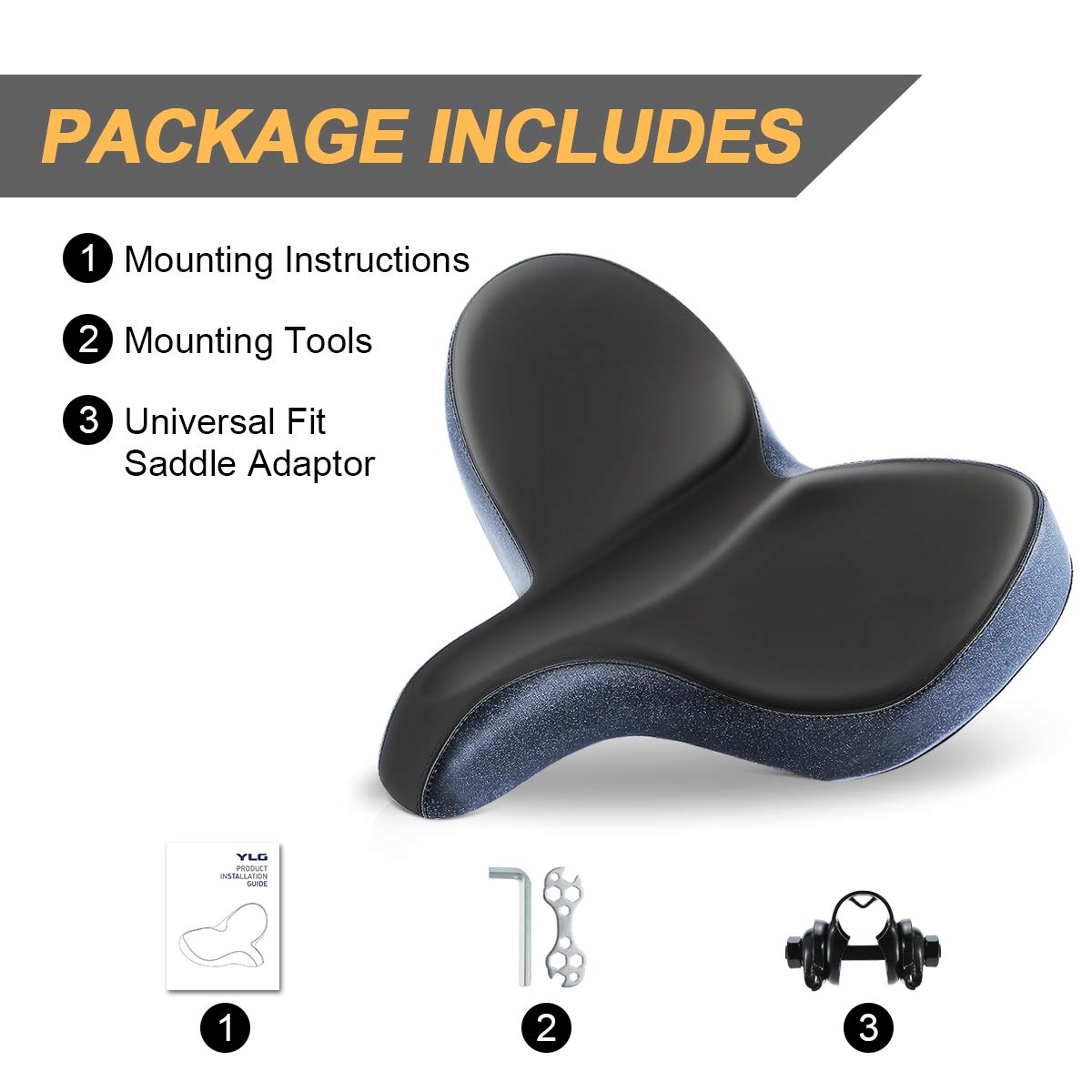 YLG Oversized Comfort Bike Seat Comfortable Replacement Bike Saddle Memory Foam Soft Bike Saddle Waterproof Universal Fit Bicycle Seat for Women Men
