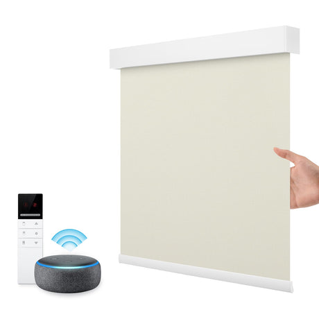 Motorized Smart Blind for Window with Remote Control, Automatic Blackout Roller Shade Customizable Size,with Valance Child Safety Rechargeable Battery Blinds (Full Blackout Black)