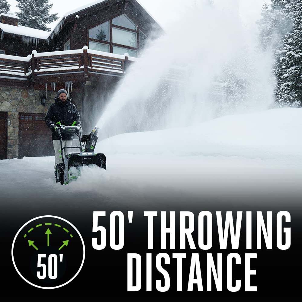 EGO Power+ SNT2112 21-Inch 56-Volt Lithium-Ion Cordless Snow Blower with Steel Auger - (2) 5.0Ah Batteries and Dual Port Charger Included, Black