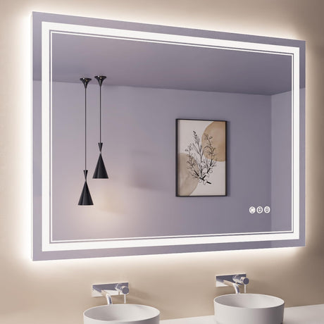 60x30 Inch LED Bathroom Mirror with Lights, Color Changing RGD Backlit and Front Light Mirror,Lighted Vanity Mirrors for Bathroom Wall, Dimmable, Anti-Fog,Shatterproof,Memory