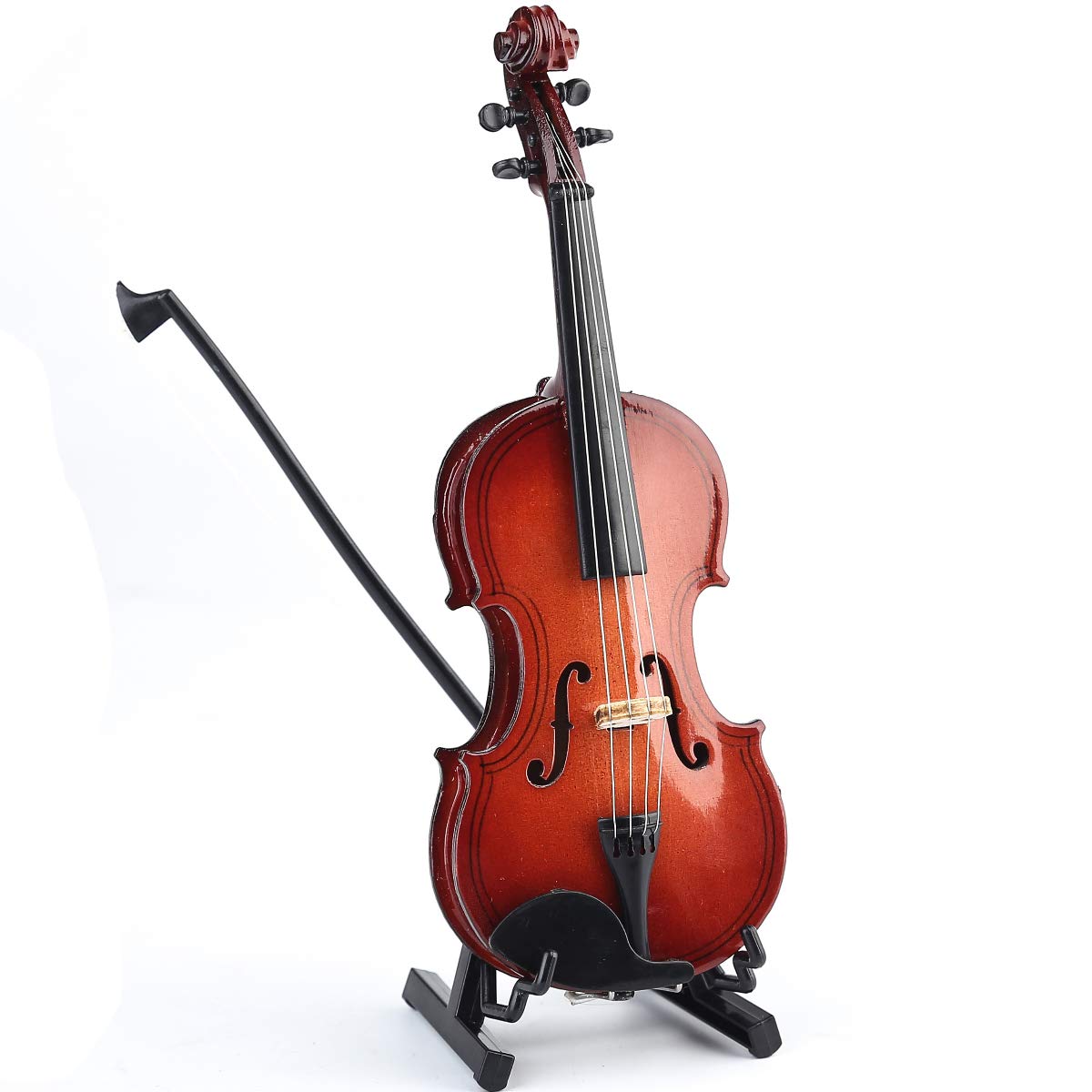 Wooden Miniature Violin with Stand, Bow and Case Mini Musical Instrument Violin Replica Collectible Figurines Dollhouse Accessories Model Home Decoration Display Ornament (3.15"x1.18"x0.59")