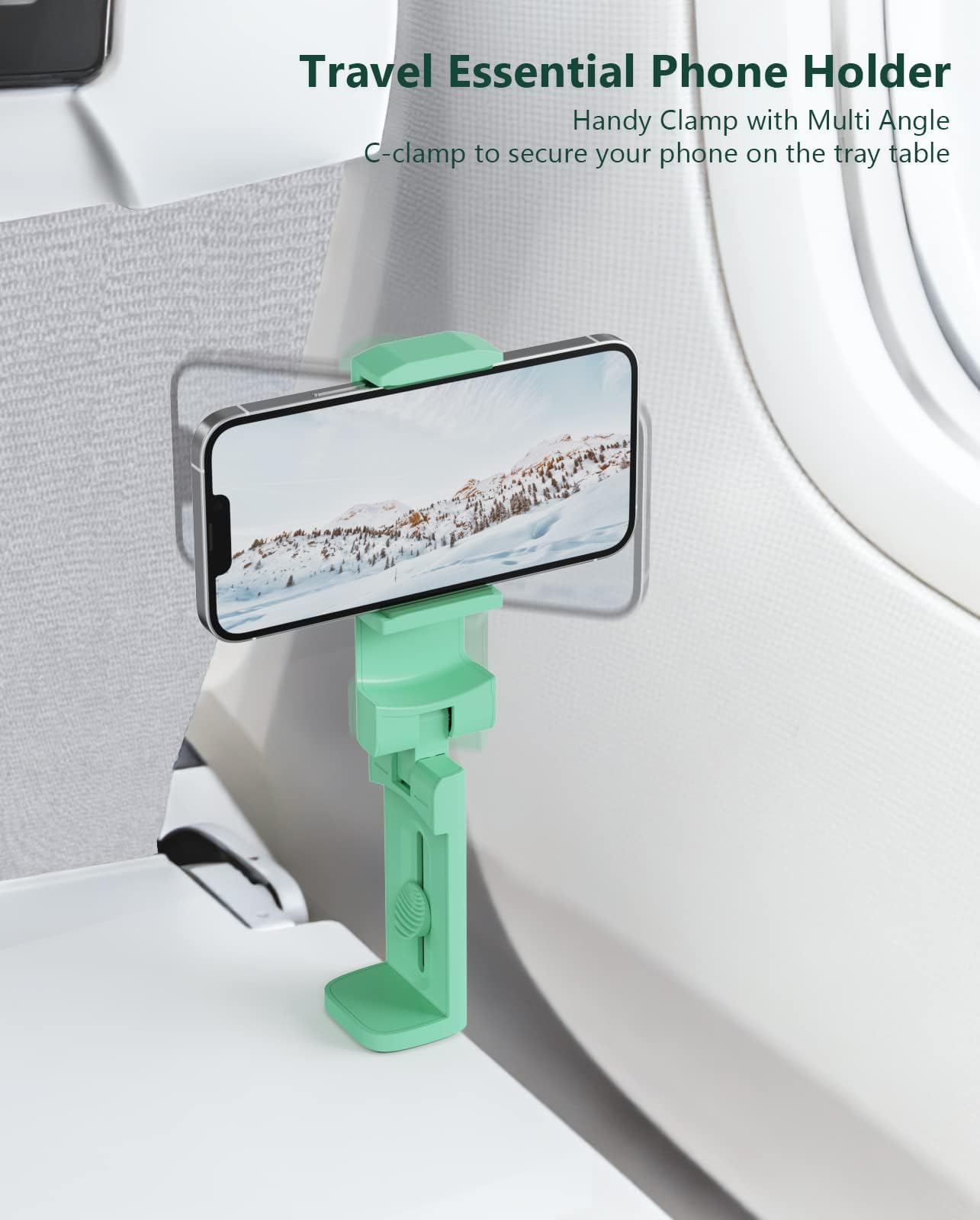 MiiKARE Airplane Travel Essentials Phone Holder, Universal Handsfree Phone Mount for Flying with 360 Degree Rotation, Accessory for Airplane, Travel Must Haves Phone Stand for Desk, Tray Table