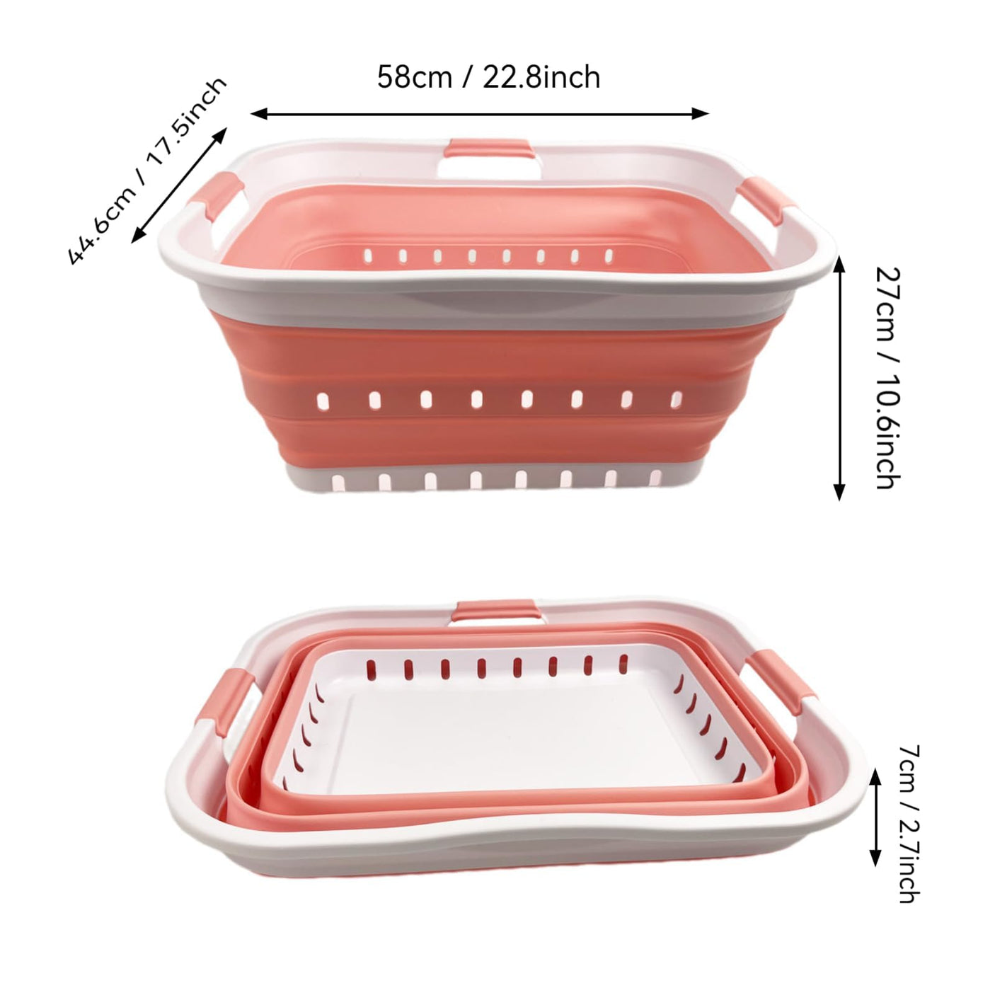 SAMMART 42L (11 gallon) Collapsible Plastic Laundry Basket - Foldable Pop Up Storage Container/Organizer - Space Saving Hamper/Basket (1, White/Grey)
