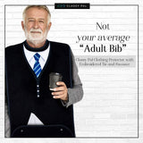Adult Bibs for Men, Dress ‘n Dine™ Clothing Protectors for Eating, Senior Adult Bib Terry Cloth Crumb Catcher, Embroidered Design, Waterproof, Reusable, Washable (Blue Tie + Tuxedo)