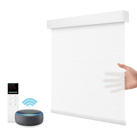 Motorized Smart Blind for Window with Remote Control, Automatic Blackout Roller Shade Customizable Size,with Valance Child Safety Rechargeable Battery Blinds (Full Blackout Black)