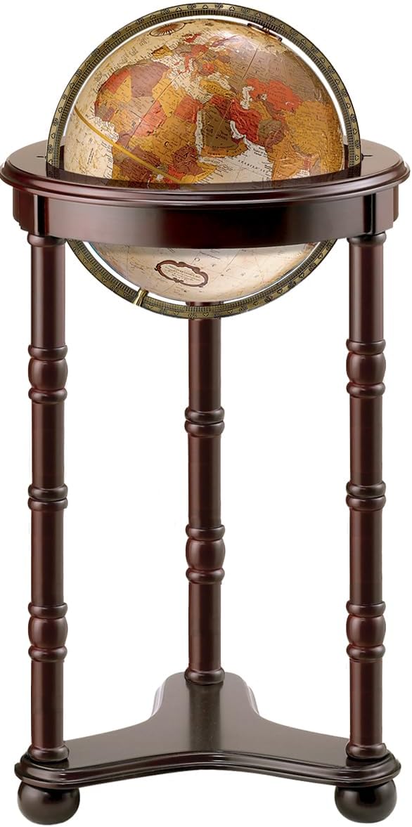 Replogle Lancaster—Bronze Metallic, Dark Cherry Wood Finish, Floor Model Globe, Perfect for Anyone Looking for a Elegant Floor Standing Globe That Fits Small Spaces (12"/30 cm diameter)