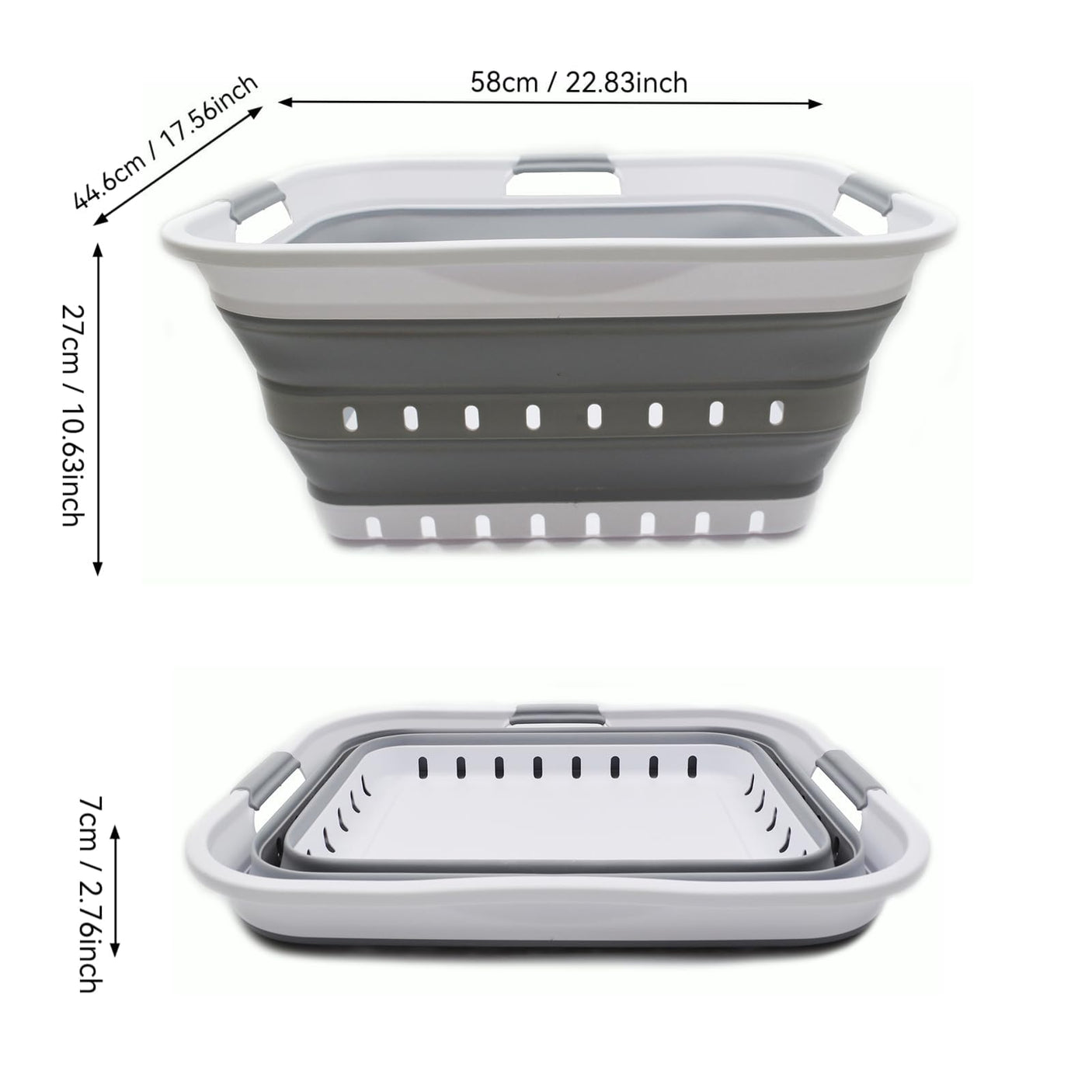 SAMMART 42L (11 gallon) Collapsible Plastic Laundry Basket - Foldable Pop Up Storage Container/Organizer - Space Saving Hamper/Basket (1, White/Grey)