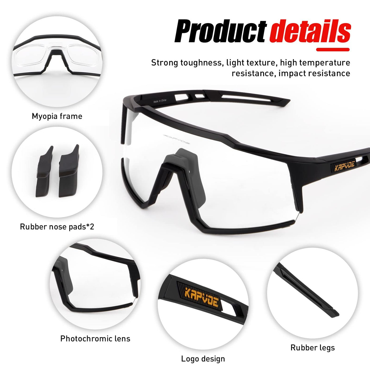 KAPVOE Photochromic Cycling Glasses MTB Clear Mountain Bike Transition Bicycle Sunglasses for Men Women - K9022