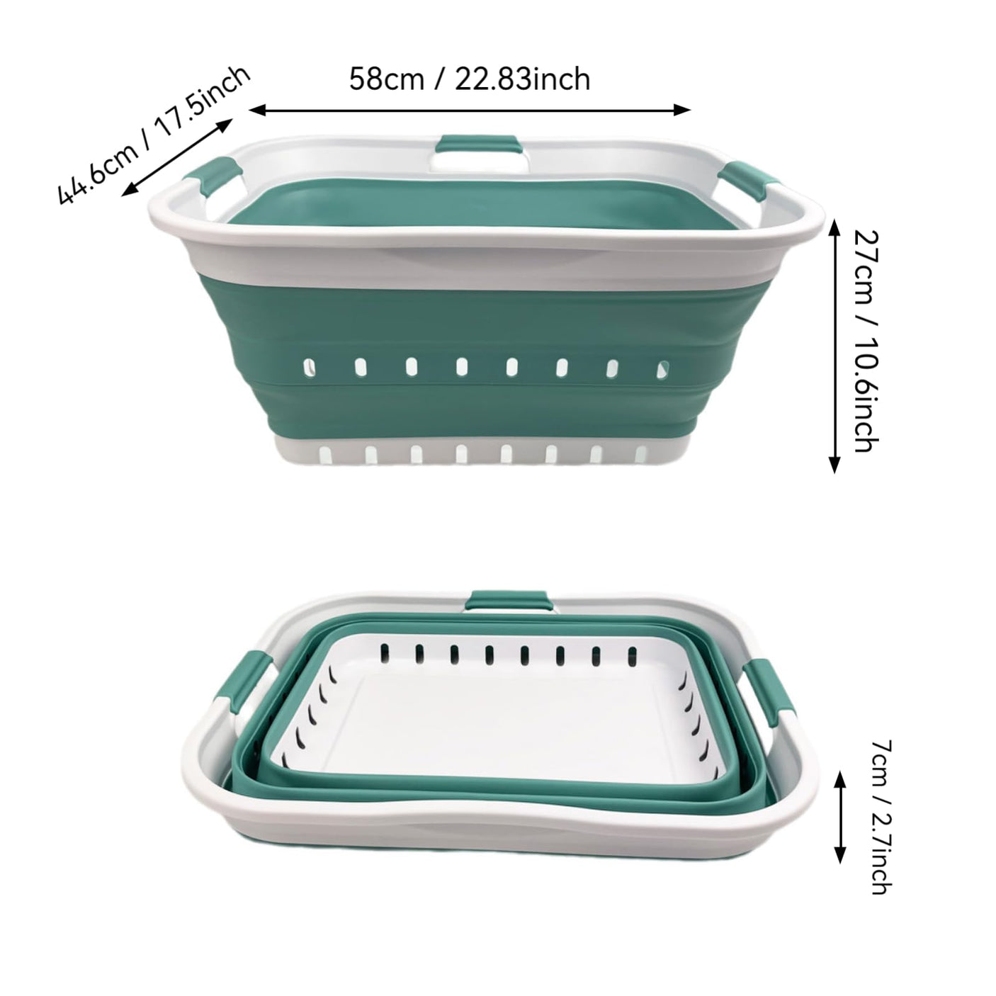SAMMART 42L (11 gallon) Collapsible Plastic Laundry Basket - Foldable Pop Up Storage Container/Organizer - Space Saving Hamper/Basket (1, White/Grey)