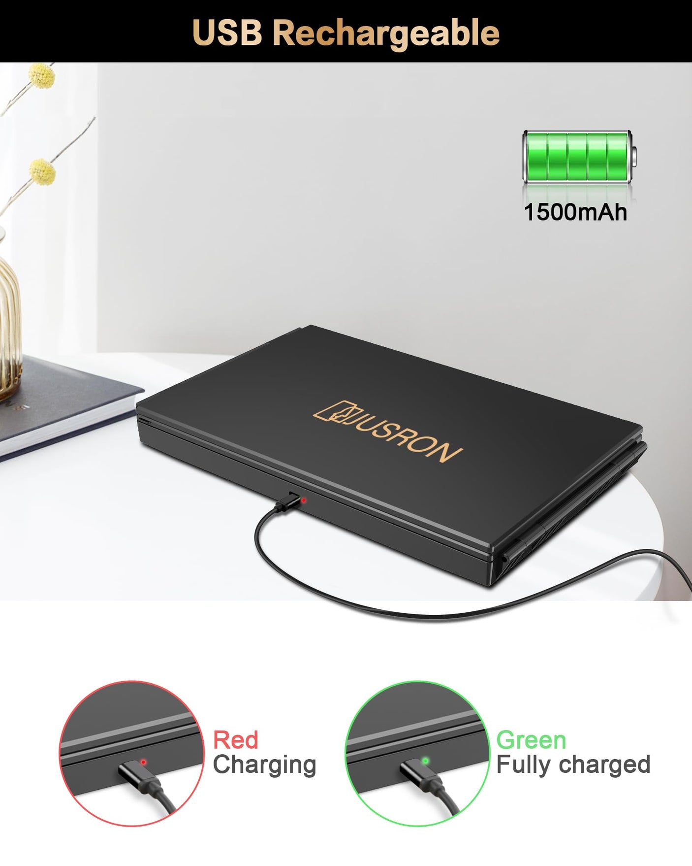 JUSRON 360 Viewing Angle Self Hair Cutting Mirror, Clear Anti-Fog HD Glass (Black Without LED Without Accessories)