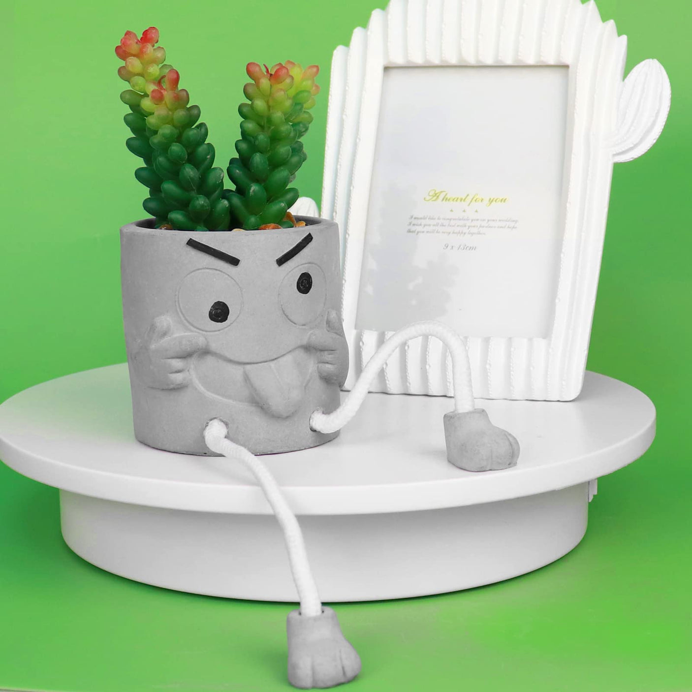 Zerzsy 3pcs Creative Artificial Succulents with Gray Flower Pots, Mini Potted Succulents for Home Office Desk Decor and Gift Choice
