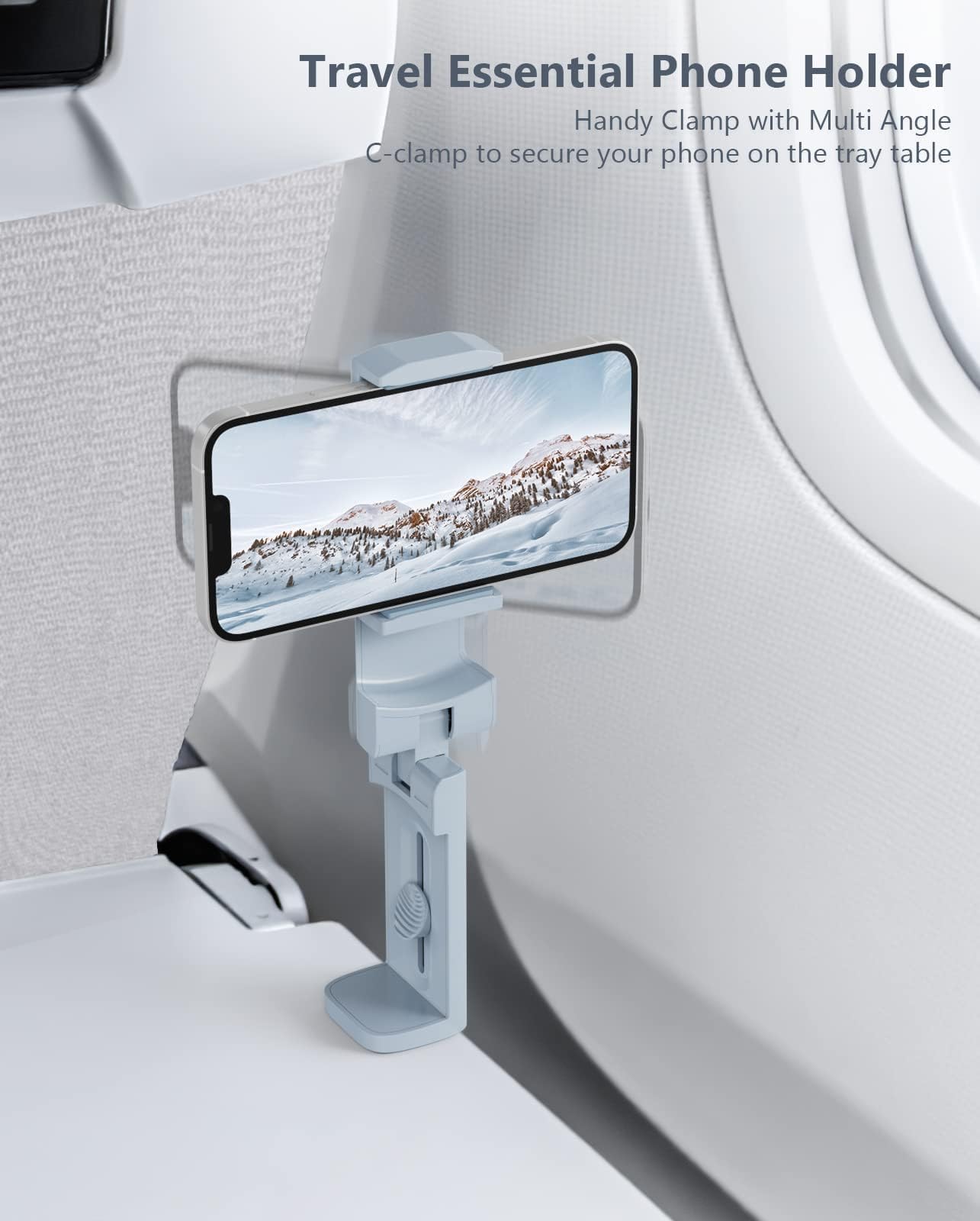 MiiKARE Airplane Travel Essentials Phone Holder, Universal Handsfree Phone Mount for Flying with 360 Degree Rotation, Accessory for Airplane, Travel Must Haves Phone Stand for Desk, Tray Table