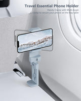 MiiKARE Airplane Travel Essentials Phone Holder, Universal Handsfree Phone Mount for Flying with 360 Degree Rotation, Accessory for Airplane, Travel Must Haves Phone Stand for Desk, Tray Table