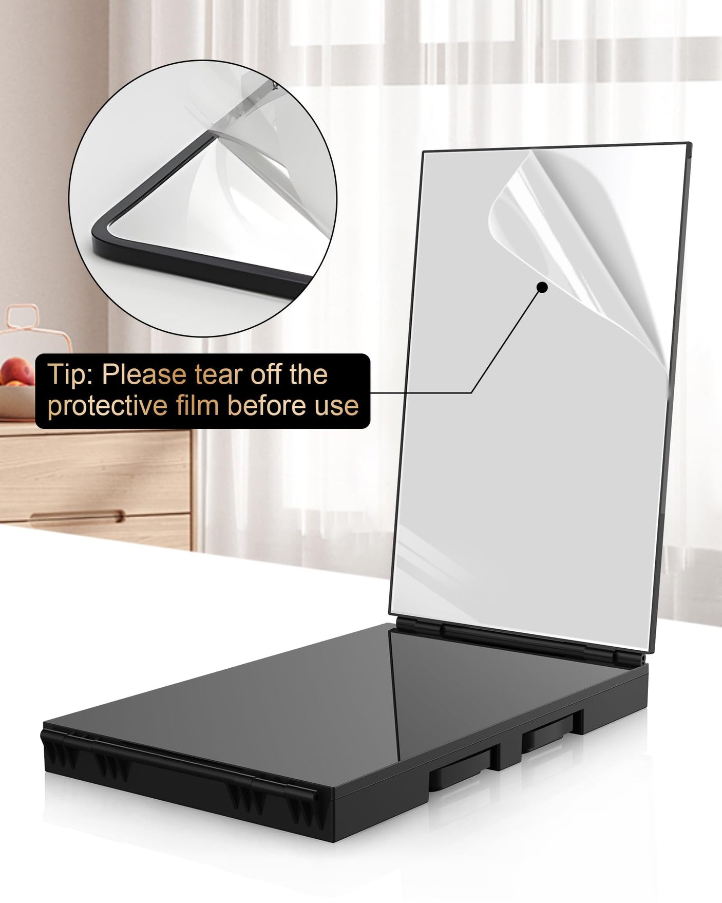 JUSRON 360 Viewing Angle Self Hair Cutting Mirror, Clear Anti-Fog HD Glass (Black Without LED Without Accessories)