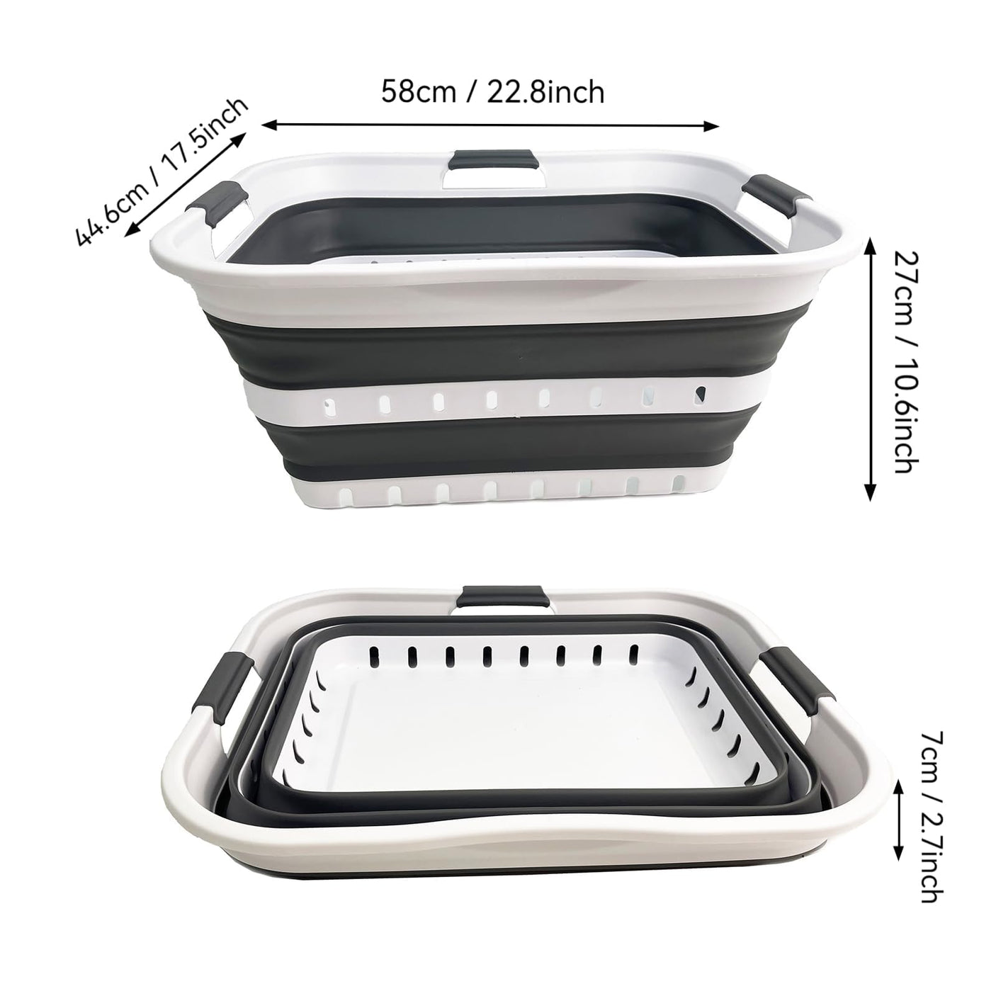 SAMMART 42L (11 gallon) Collapsible Plastic Laundry Basket - Foldable Pop Up Storage Container/Organizer - Space Saving Hamper/Basket (1, White/Grey)