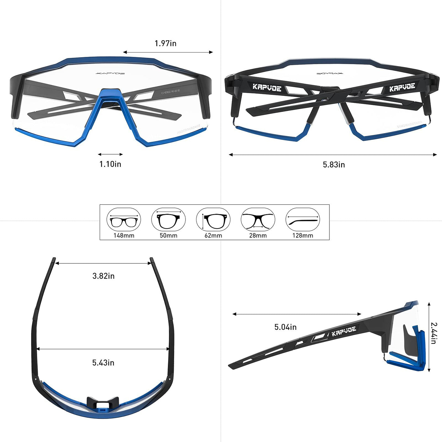 KAPVOE Photochromic Cycling Glasses MTB Clear Mountain Bike Transition Bicycle Sunglasses for Men Women - K9022