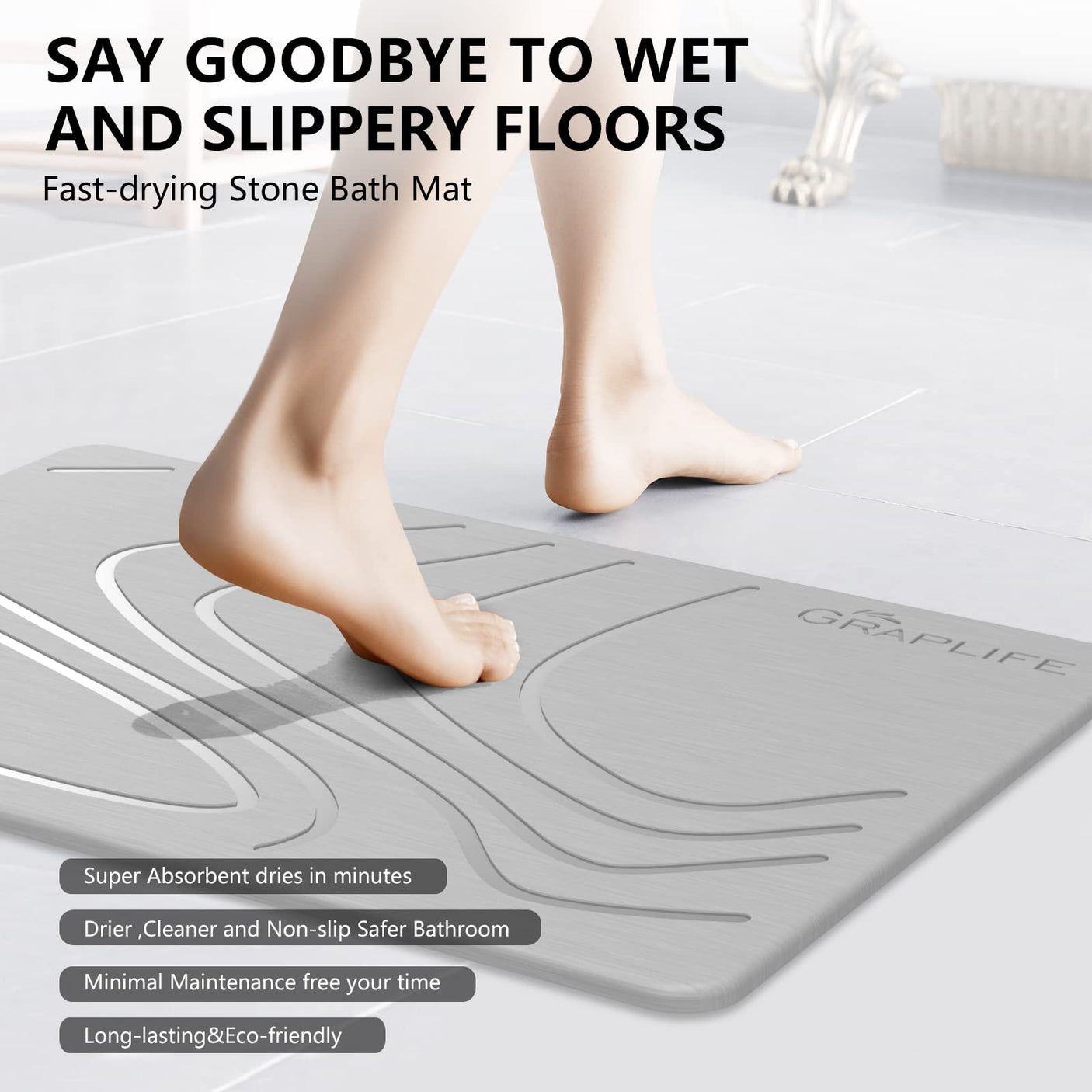 Stone Bath Mat, Diatomaceous Earth Shower Mat, Non-Slip Super Absorbent Quick Drying Bathroom Floor Mat, Natural, Easy to Clean (23.6 x 15.35 Darkgrey)