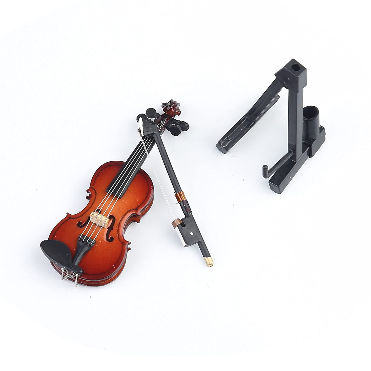 Wooden Miniature Violin with Stand, Bow and Case Mini Musical Instrument Violin Replica Collectible Figurines Dollhouse Accessories Model Home Decoration Display Ornament (3.15"x1.18"x0.59")