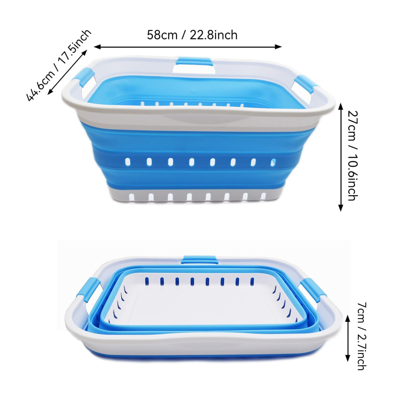 SAMMART 42L (11 gallon) Collapsible Plastic Laundry Basket - Foldable Pop Up Storage Container/Organizer - Space Saving Hamper/Basket (1, White/Grey)