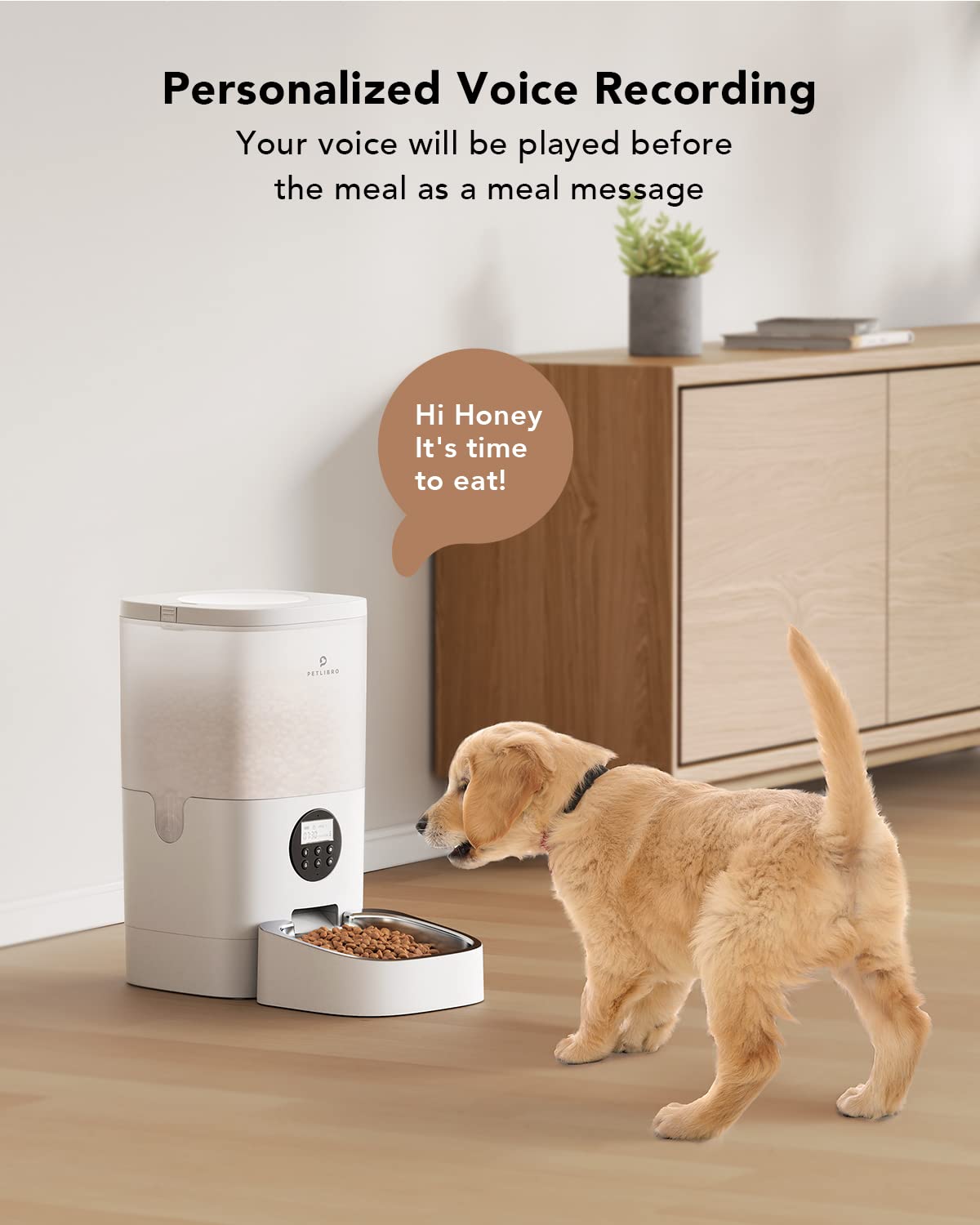 PETLIBRO Automatic Dog Feeder, 6L Dog Food Dispenser with Timer Interactive Voice Recorder, Auto Dog Feeder with Desiccant Bag 1-4 Meals Dry Food, Black Transparent