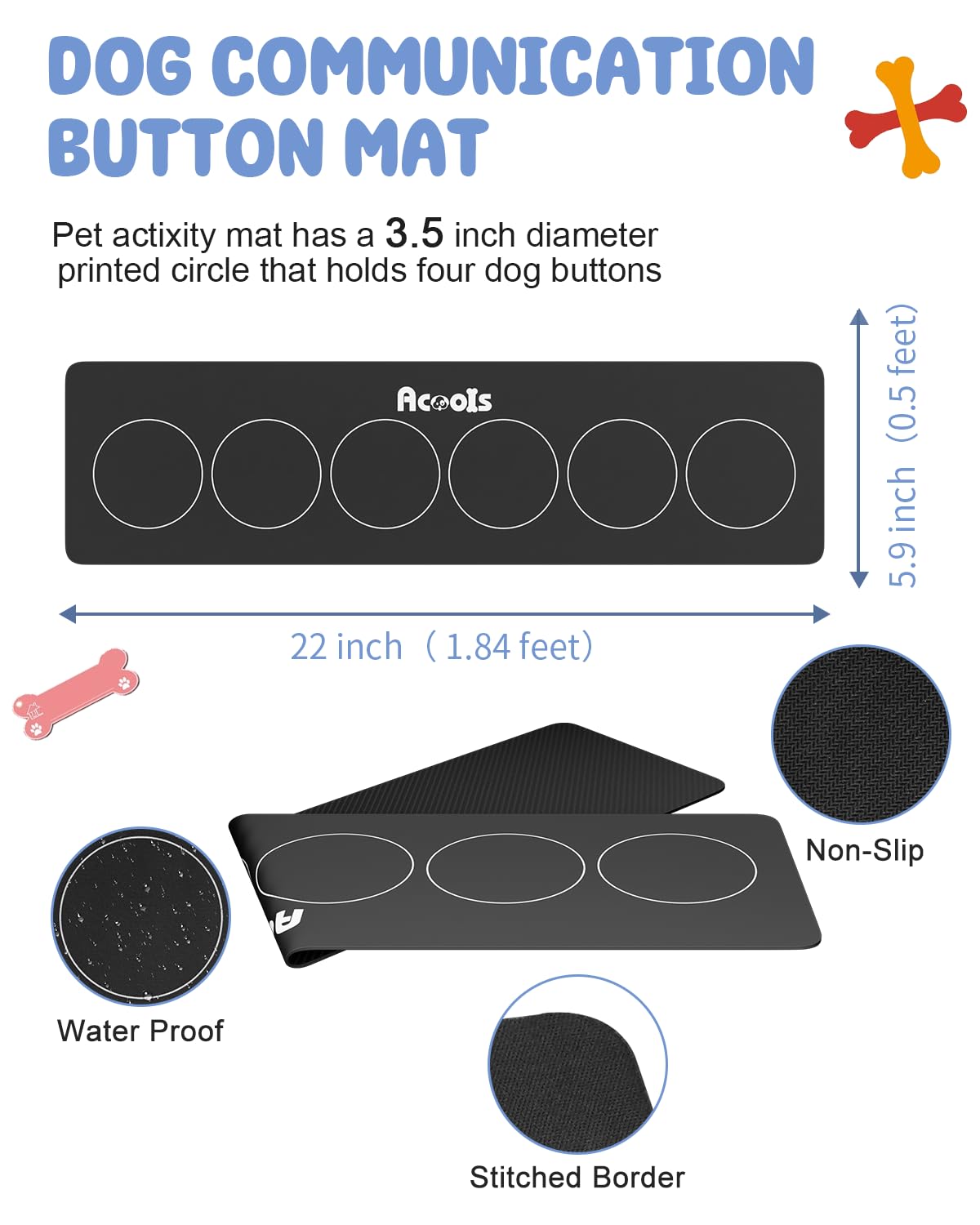 Dog Buttons for Communication, 8 Pcs Dog Talking Button Set, 30s Recordable Voice Pet Buzzer Training Buttons, Speaking Button for Dogs with Waterproof Anti-Slip Dog Button Mat and 48 Scene Stickers