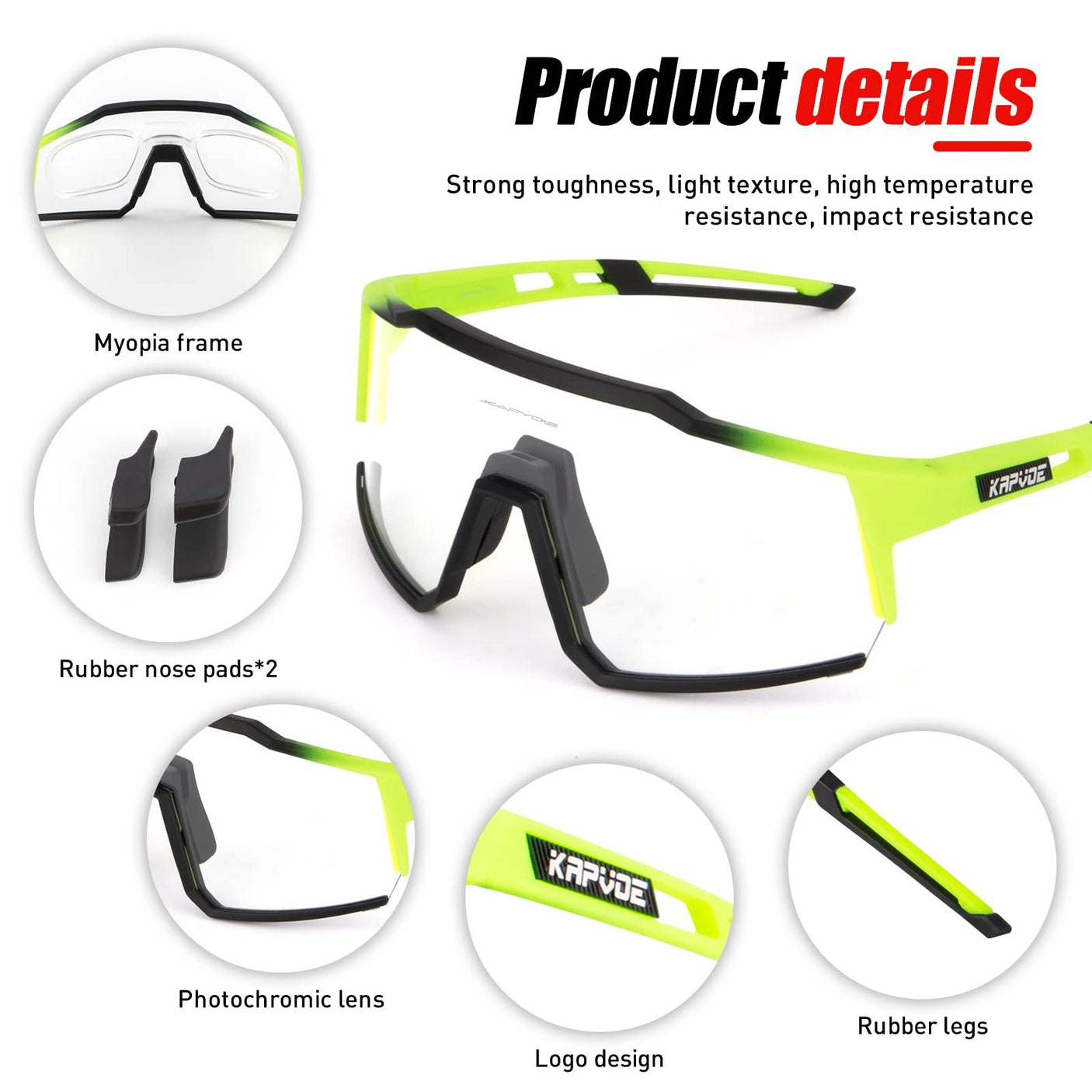 KAPVOE Photochromic Cycling Glasses MTB Clear Mountain Bike Transition Bicycle Sunglasses for Men Women - K9022