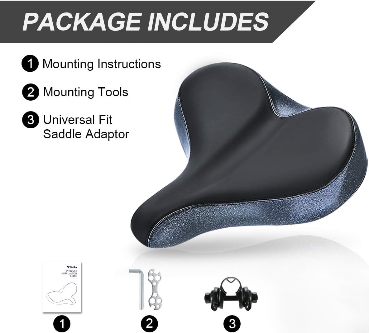 YLG Oversized Comfort Bike Seat Comfortable Replacement Bike Saddle Memory Foam Soft Bike Saddle Waterproof Universal Fit Bicycle Seat for Women Men
