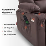 MCombo Power Lift Recliner Chair for Elderly, Lift Chair with Heat and Massage, USB Ports, Cup Holders, Faux Leather 7519 (Medium, Dark Brown)
