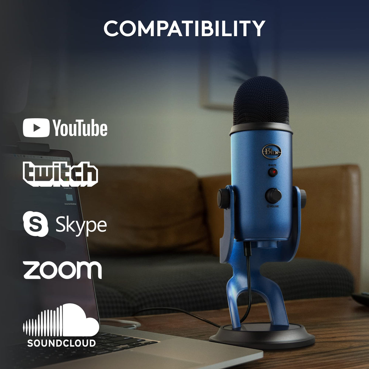 Logitech for Creators Blue Yeti USB Microphone for Gaming, Streaming, Podcasting, Twitch, YouTube, Discord, Recording for PC and Mac, 4 Polar Patterns, Studio Quality Sound, Plug & Play-Blackout